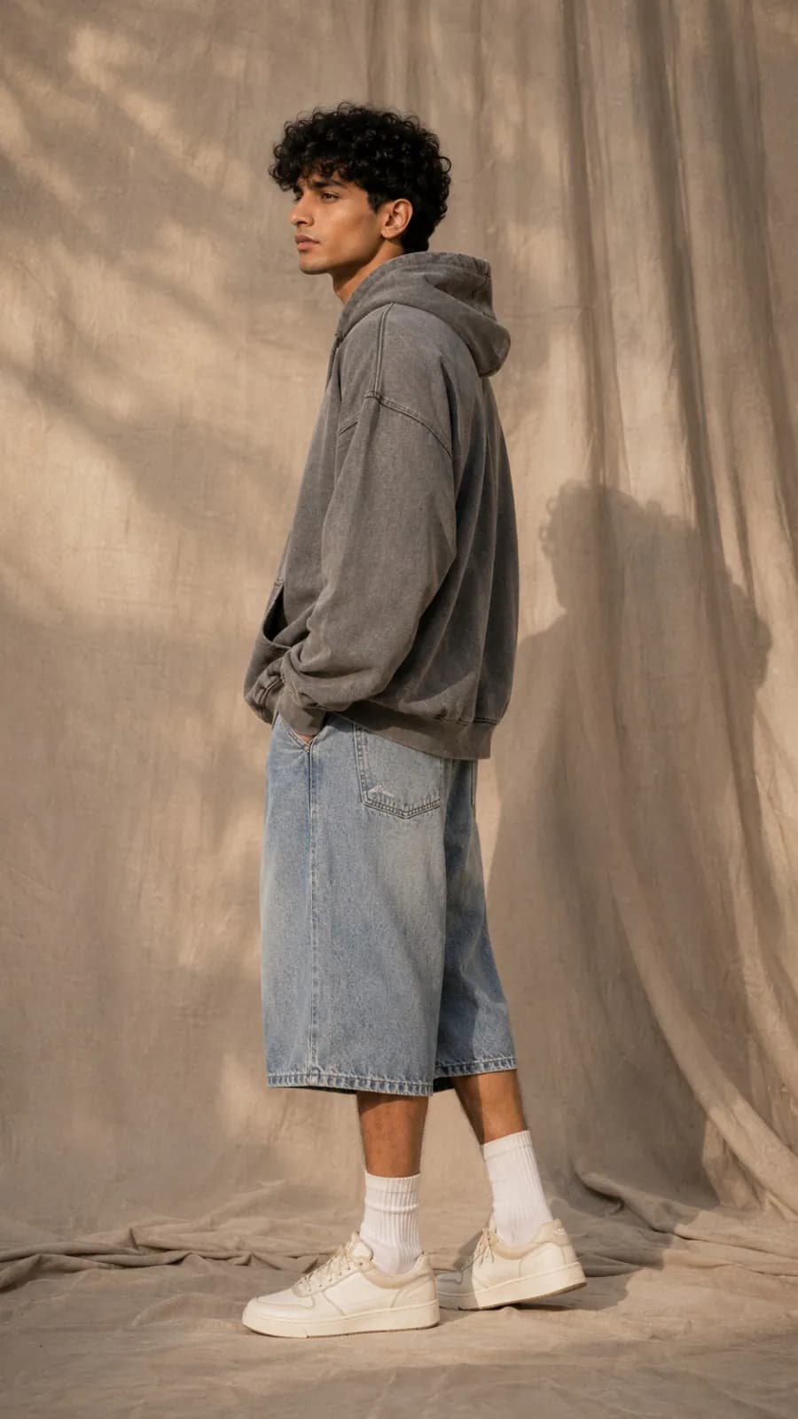 Breeze Light Blue Baggy Denim Shorts - front view