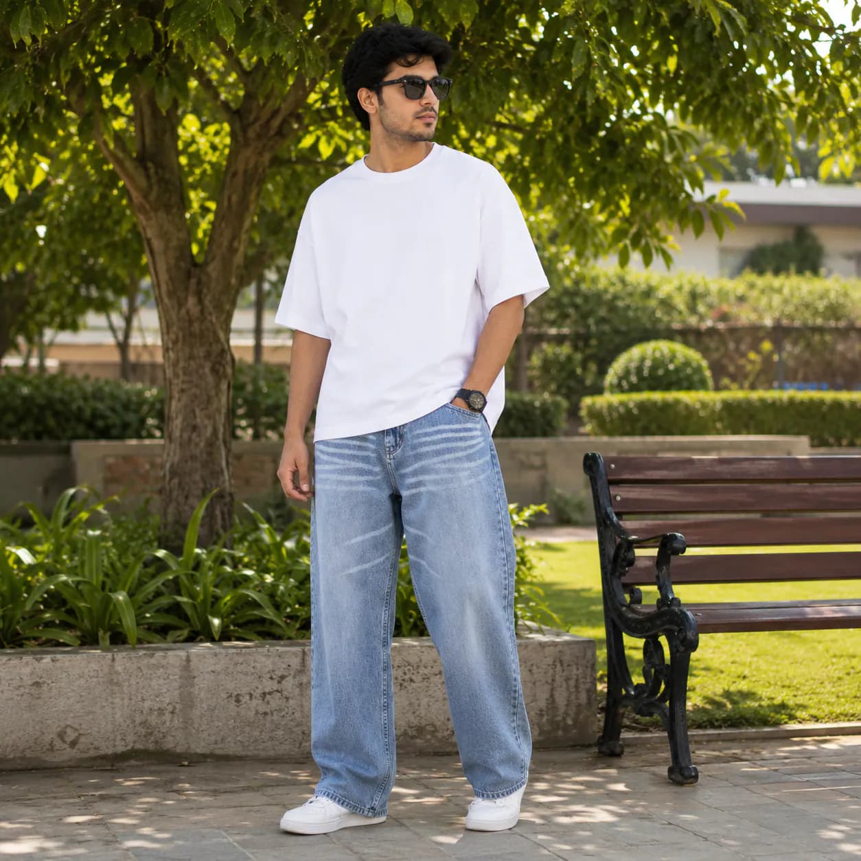 Denim Breeze Faded Blue Soft Baggy Jeans - front view