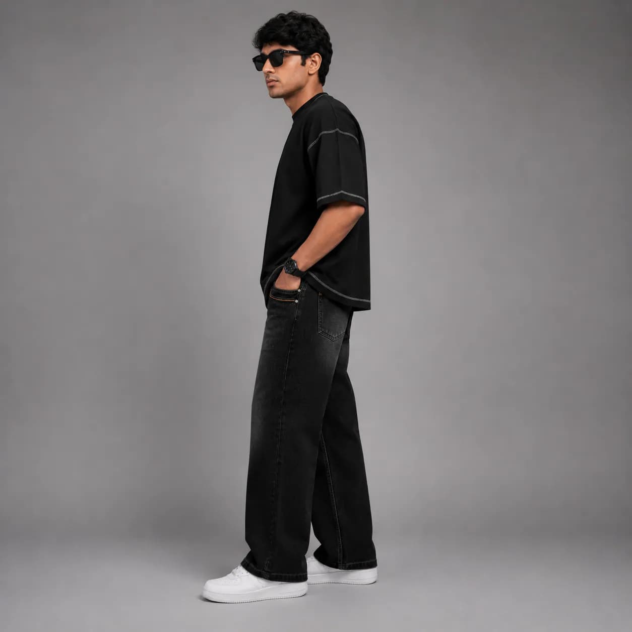 Onyx Black Mid Rise Bootcut Jeans - view 4