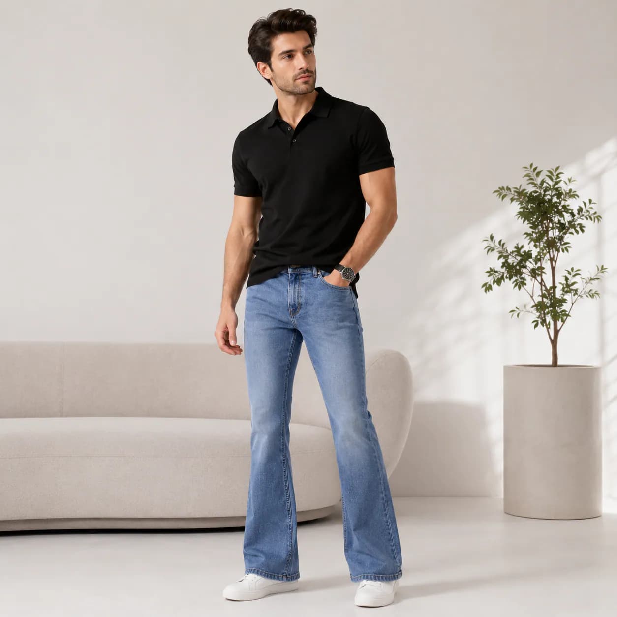 Soft Blue Casual Fit Straight Leg Jeans - front view