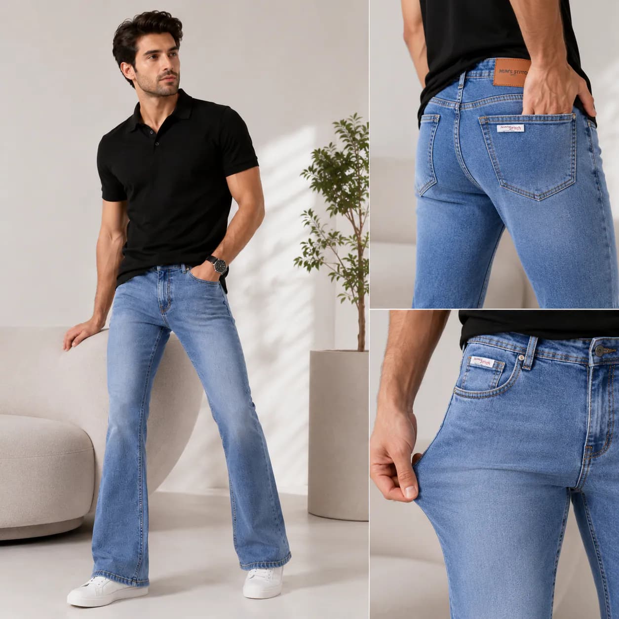 Soft Blue Casual Fit Straight Leg Jeans - view 2