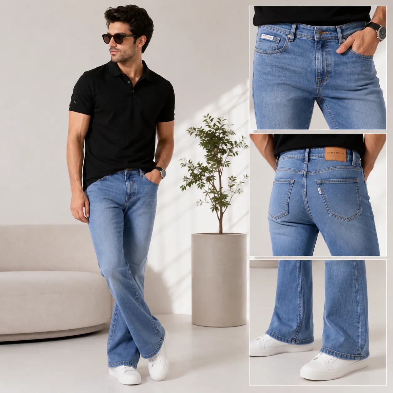 Soft Blue Casual Fit Straight Leg Jeans - view 3
