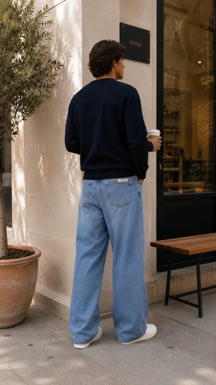 Skyline Light Blue Baggy Wide Leg Jeans - back view