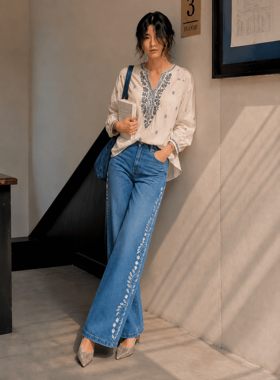 INDIGO ORNATE WIDE LEG Detail