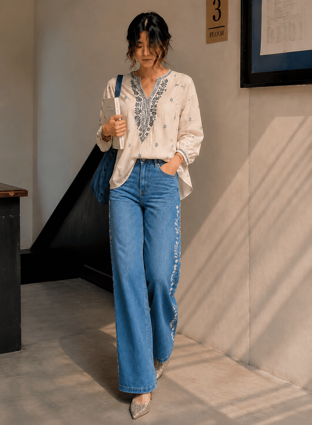 INDIGO ORNATE WIDE LEG Back