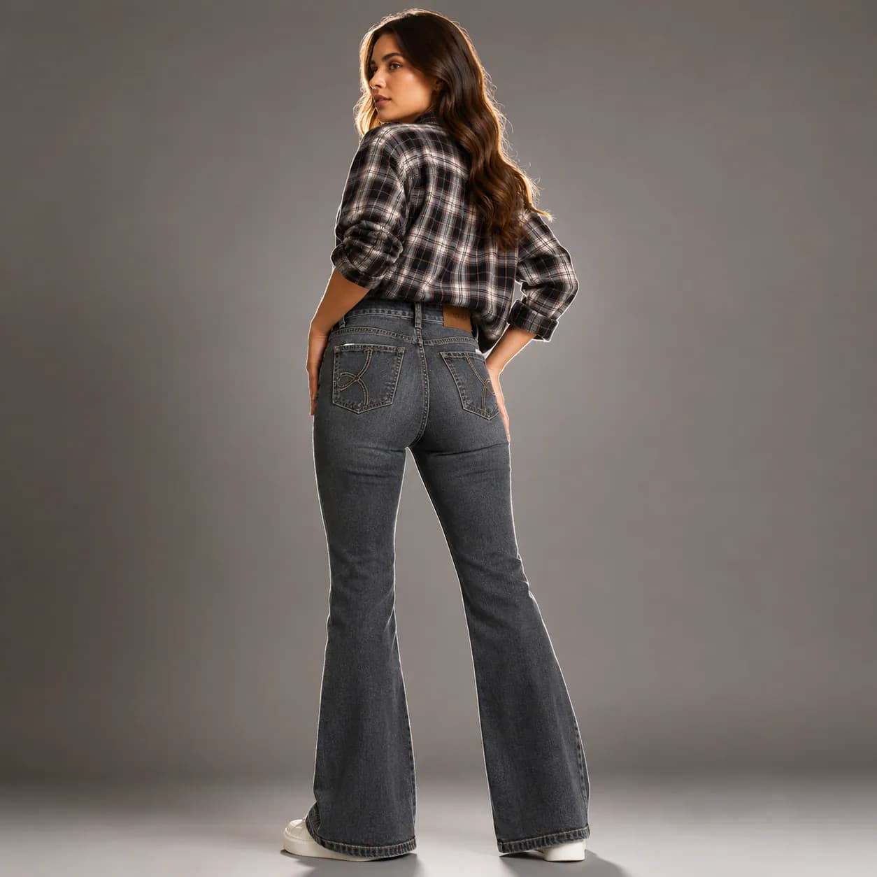 Graphite Grey High Waist Bootcut Jeans - front view