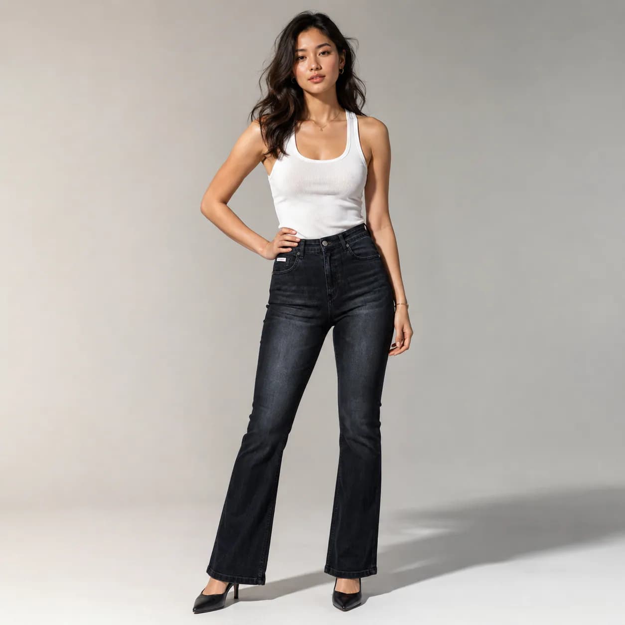 Midnight Flare Black High Waist Bootcut Jeans - front view