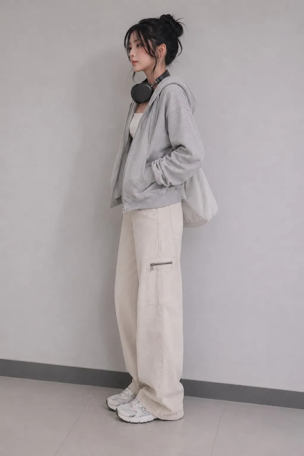 Ivory Utility High Waist Cargo Wide Leg Jeans - back view