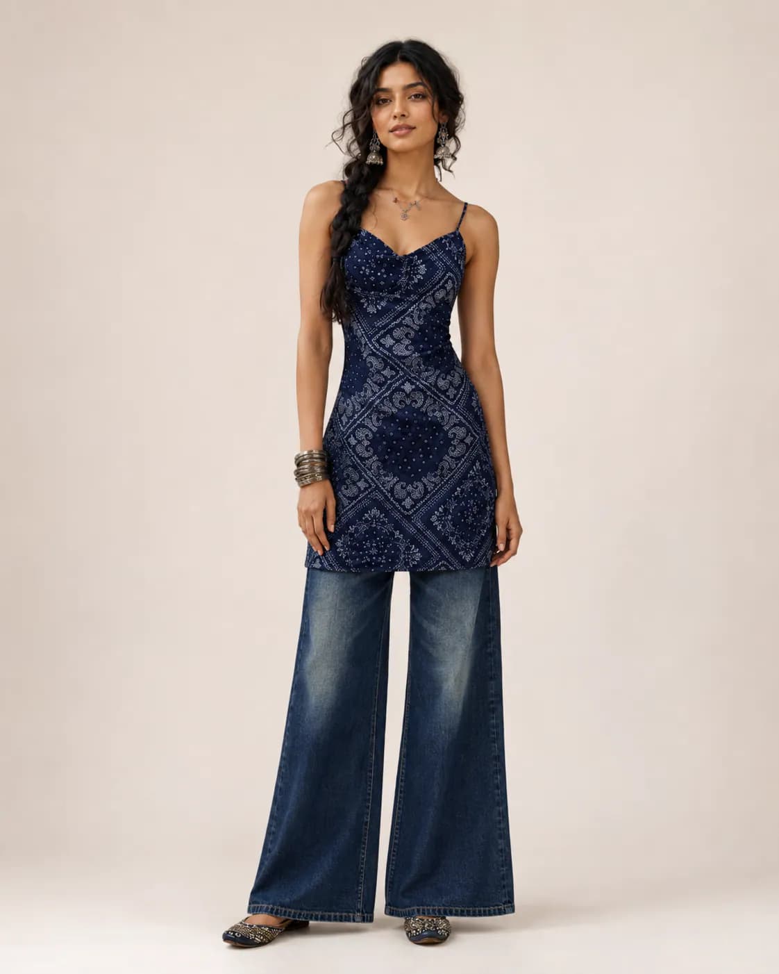 Midnight Indigo Dark Blue High Waist Wide Leg Jeans - front view