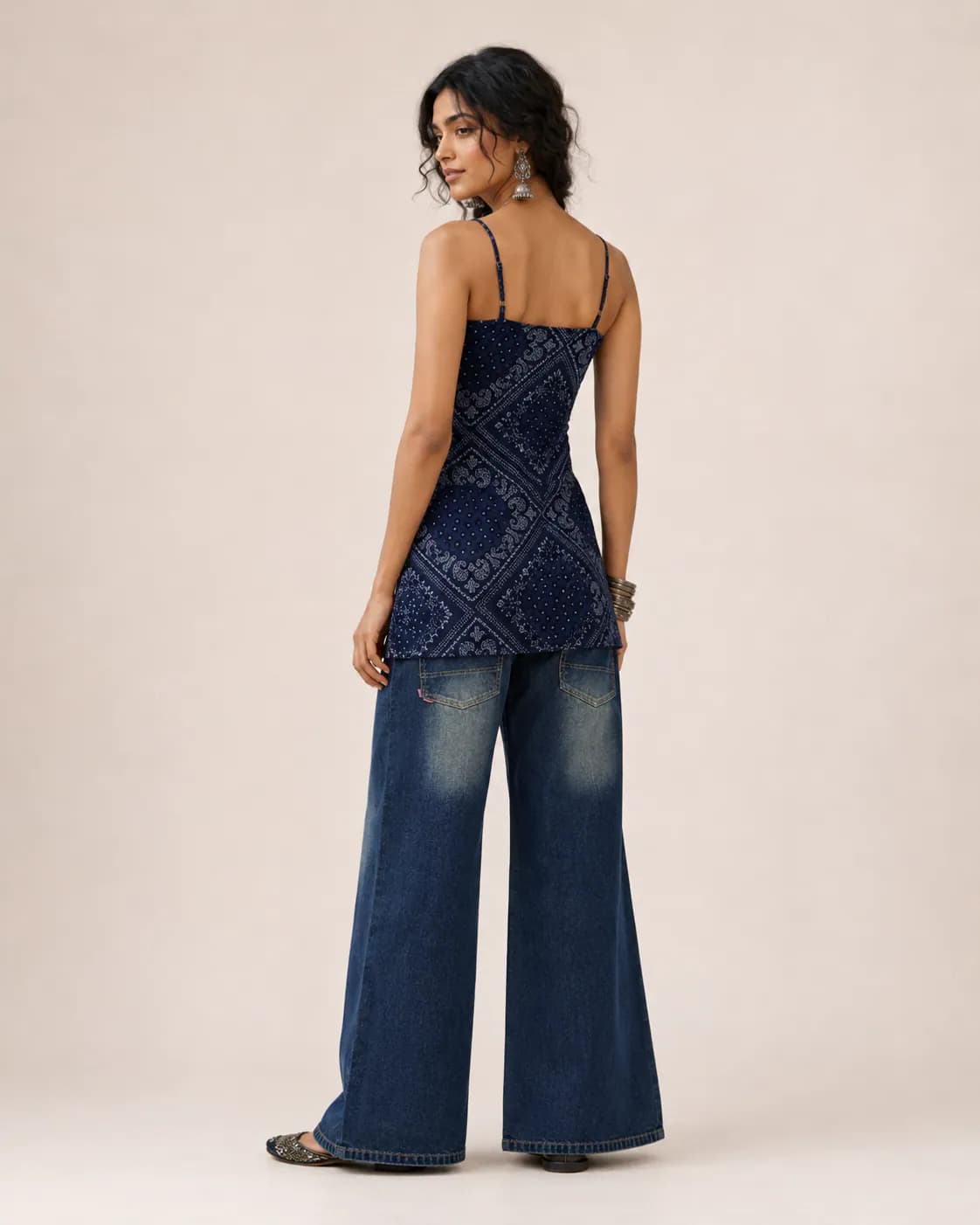 Midnight Indigo Dark Blue High Waist Wide Leg Jeans - fabric detail