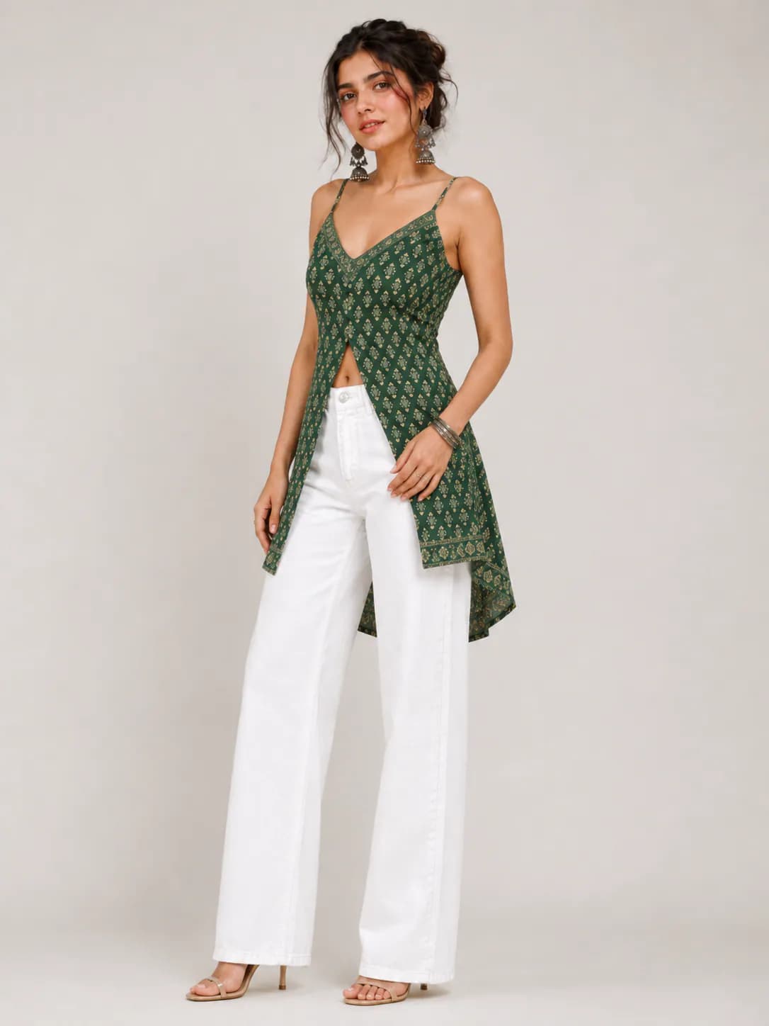 Pearl White High Waist Wide Leg Jeans - front view